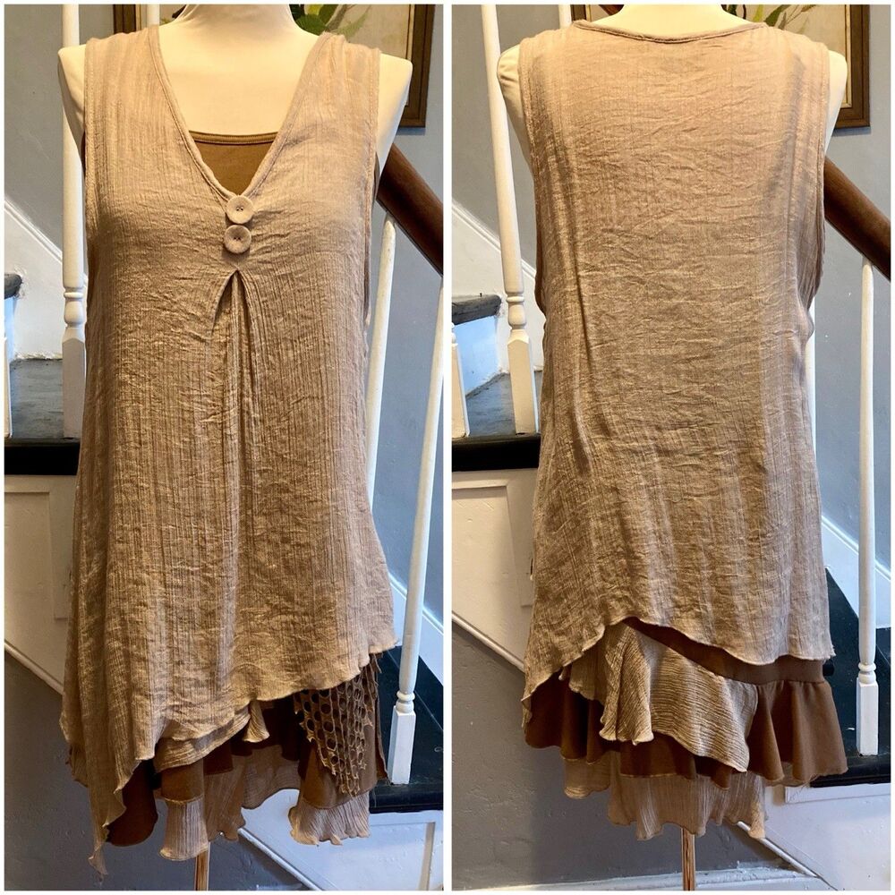 2000s 2010s Y2k Brown Taupe Fairy core Mixed Fabric Festival Dress Summer Hippie